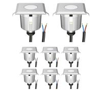 ledscom.de 8 LED encastrés de sol AGENA pour l'extérieur, IP65, inox, carré, 6 x 6cm, blanc chaud