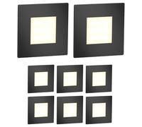 ledscom.de 8 pièces Lumière d'escalier LED/lampe murale encastrée FEX pour l'intérieur et l'extérieur, carrée, noire, 85 x 85mm, blanc chaud