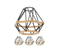 ledscom.de Abat-jour « cage » 4x avec corde de chanvre, motif diamant, noir, 155 mm de diamètre