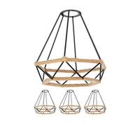 ledscom.de Abat-jour « cage » 4x avec corde de chanvre, motif losange, noir, Ø 200 mm