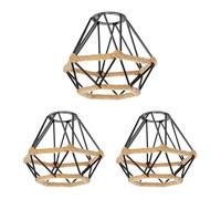 ledscom.de Abat-jour « cage » x 3 avec corde de chanvre, motif losange, noir, Ø 155 mm