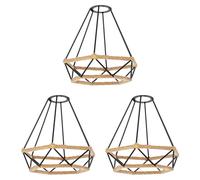 ledscom.de Abat-jour « cage » x 3 avec corde de chanvre, motif losange, noir, Ø 200 mm