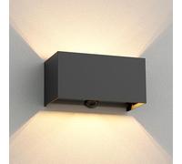 ledscom.de Applique murale CUBEL, capteur de crépuscule, détecteur de mouvement pour l'extérieur, IP65, up-/downlight, anthracite mat, rectangulaire, 2x G9 max. 10W