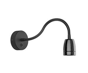 ledscom.de Applique POZ, col de cygne, interrupteur, porcelaine, acier, noir brillant, ronde, 1x E27 max. 300W