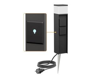 ledscom.de Borne d'éclairage PODEL avec piquet de terre et 2m de câble pour l'extérieur, Smart Home, 39cm, noir, douille G9, 2 prises de courant