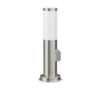 ledscom.de Borne d'éclairage PORU avec prise de courant pour l'extérieur, acier inoxydable, 39 cm, LED E27 incluse, classe d'efficacité énergétique A (blanc chaud, 4W, 935lm)