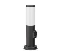 ledscom.de Borne d'éclairage PORU avec prise de courant pour l'extérieur, noir, 39 cm, ampoule E27 incluse efficacité énergétique A (blanc chaud, 4W, 935lm)