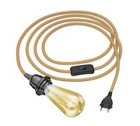 ledscom.de Câble de chanvre LEKA, 4,50m avec fiche, interrupteur et douille E27, incl. LED Vintage or max. 814lm, gradation en 3 étapes, blanc extra-chaud