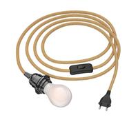 ledscom.de Câble de chanvre LEKA avec fiche, interrupteur, 3 m, beige, ampoule E27 incluse, classe d'efficacité énergétique A, givré, (blanc chaud, 4 W, 935lm)