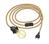ledscom.de Câble de chanvre LEKA avec fiche, interrupteur et douille E27, ampoule E27 incluse 471lm or vintage blanc extra chaud