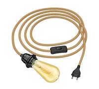 ledscom.de Câble de chanvre LEKA avec fiche, interrupteur et douille E27, in mpoule E27 Vintage Retro or extra blanc chaud 489lm