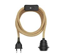 ledscom.de Câble en chanvre/câble textile LEKA, fiche, interrupteur, beige, 3 m, douille de lampe, 1x E27 max. 60W