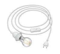 ledscom.de Câble LEKA avec fiche, interrupteur, 3 m, blanc, ampoule E27 incluse efficacité énergétique A (blanc chaud, 4W, 848lm)