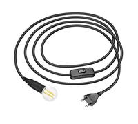 ledscom.de Câble textile LEHA avec fiche et interrupteur noir 3 m incl. lampe LED E14 W, 542lm gradation sur 3 niveaux, blanc chaud