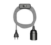 ledscom.de Câble textile LEHA, fiche, interrupteur, noir, blanc, dentelé, 3 m, douille de lampe, 1x E27 max. 60W