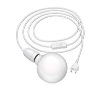 ledscom.de Câble textile LEHA II avec fiche, interrupteur et douille E27 en porcelaine, blanc, 3 m, ampoule LED mate 845lm blanc chaud incluse