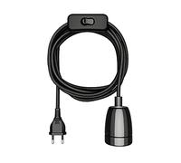 ledscom.de Câble textile LEHA II, fiche, interrupteur, noir brillant, 3 m, douille en porcelaine, 1x E27 max. 300 W