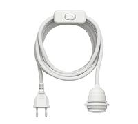 ledscom.de Câble textile LEKA, fiche, interrupteur, blanc, 3 m, douille de lampe, 1x E27 max. 60W