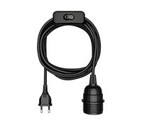 ledscom.de Câble textile LEKA, fiche, interrupteur, noir, 3 m, douille de lampe, 1x E27 max. 60W