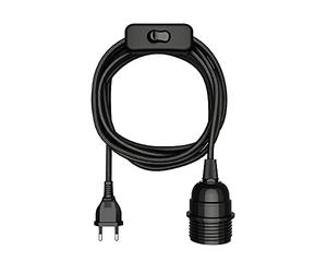 ledscom.de Câble textile LEKA, fiche, interrupteur, noir, 3 m, douille de lampe, 1x E27 max. 60W