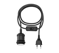 ledscom.de Câble textile RETRA, fiche, interrupteur, noir, 3 m, douille de lampe, 1x E27 max. 60W