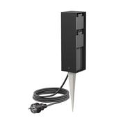 ledscom.de Colonne de Prises de Jardin POKU avec Piquet de Terre et 2m de câble pour l'extérieur, IP44, 2X, Noir, rectangulaire, 23cm
