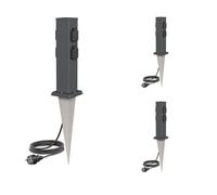 ledscom.de Colonne de Prises de Jardin Polly 3 Prises avec Piquet et câble de 2 m pour l'extérieur, IP44, 4 Prises, Anthracite, carrée, 40 cm
