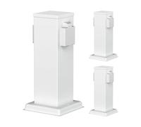 ledscom.de Colonne de Prises de Jardin Polly 3 Prises pour l'extérieur, IP44, Double, Acier Inoxydable, Blanche, carrée, 27 cm