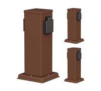 ledscom.de Colonne de Prises de Jardin Polly 3 Prises pour l'extérieur, IP44, Double, Acier Inoxydable, Marron, carrée, 27 cm