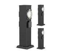ledscom.de Colonne de Prises de Jardin Polly 3 Prises pour l'extérieur, IP44, minuterie, 3 Prises, Acier Inoxydable, Noir, carrée, 40 cm