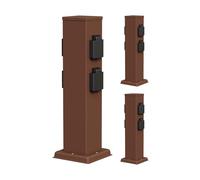 ledscom.de Colonne de Prises de Jardin Polly 3X pour l'extérieur, IP44, 4 Prises, Acier Inoxydable, Marron, carrée, 40 cm
