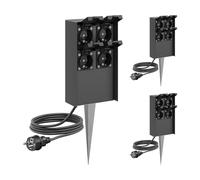 ledscom.de Colonne de Prises de Jardin POMI 3 Prises avec Piquet et câble de 5 m pour l'extérieur, IP44, 4 Prises, Acier Inoxydable, Anthracite, carrée, 23 cm