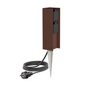 ledscom.de Colonne de Prises de Jardin POMI avec Piquet de Terre et 2m de câble pour l'extérieur, IP44, 2X, Brun, carré, 23cm