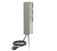 ledscom.de Colonne de Prises de Jardin POMI avec Piquet et câble de 5 m pour l'extérieur, IP44, 3 Prises, Acier Inoxydable, carrée, 33 cm