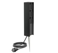ledscom.de Colonne de Prises de Jardin POMI avec Piquet et câble de 5 m pour l'extérieur, IP44, 3 Prises, Noire, carrée, 33 cm