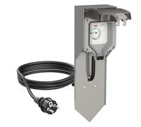 ledscom.de Colonne de Prises POXO avec Piquet de Terre et 2m de câble pour l'extérieur, IP65, 1x, INOX/Gris, rectangulaire, 40cm