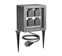 ledscom.de Garten Colonne de Prises de Courant Pock avec Piquet de Terre pour l'extérieur, IP44, 4X, Anthracite (Aspect Pierre), carré, 20cm