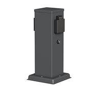 ledscom.de Garten Colonne de Prises de Courant Polly pour l'extérieur, IP44, capteur crépusculaire, 2X, Acier Inoxydable, Anthracite, carré, 27 cm