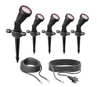 ledscom.de Jeu de 5 spots de jardin avec piquet de terre PIRK avec prise Schuko pour l'extérieur, noir, LED GU10 incluses (blanc chaud, 7,6W chacun, 1103lm, 33°)