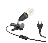 ledscom.de Lampe à pince E27 LIK, noire avec ampoule LED E27 963lm blanc chaud, variation en 3 étapes sans variateur avec interrupteur d'éclairage