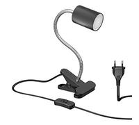 ledscom.de Lampe à pince WAIKA Col de cygne Interrupteur noir mat + Lampe LED blanc chaud 3 niveaux de gradation 500lm