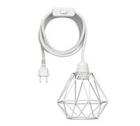ledscom.de Lampe cage, blanc, 155mm Ø, câble textile LEKA, blanc, fiche, interrupteur et douille E27, 3 m