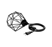 ledscom.de Lampe-cage petite, câble textile LEKA noir, fiche, interrupteur et douille E27, 3 m