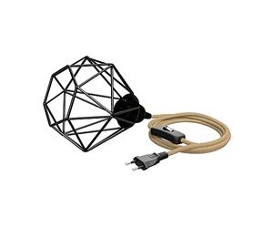 ledscom.de Lampe-cage petite, LEKA avec câble en chanvre, fiche, interrupteur et douille E27, 3 m