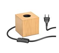 ledscom.de Lampe de table HITO, interrupteur, bois véritable (hévéa), carré, marron clair, 1x E27 max. 60W