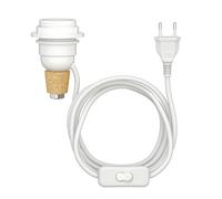 ledscom.de Lampe de table lampe en liège FLAKO avec interrupteur et câble textile, blanc, 1x E27 max. 60W, sans bouteille, sans ampoule