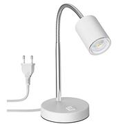 ledscom.de Lampe de table WAIKA avec col de cygne et interrupteur blanc mat, ampoule LED GU10 incluse (blanc chaud, 5,4W, 510lm, 45°)