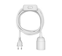 ledscom.de LEHA Câble textile avec fiche et interrupteur, blanc, 3 m, douille de lampe E27, max. 60 W