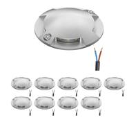 ledscom.de Lot de 10 lampes de sol à LED, balisage RUNDA pour l'extérieur, IP67, 4 lampes, aluminium, rondes, 70 mm de diamètre, blanc chaud