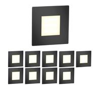 ledscom.de Lot de 10 lampes d'escalier/appliques murales encastrables à LED FEX pour l'intérieur et l'extérieur, de forme carrée, noires, 85 x 85 mm, blanc chaud